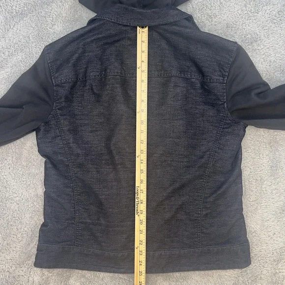 Armani Exchange Jacket Mens Large Black Denim Hooded Mixed Media Zip Snap Hybrid - Picture 4 of 8